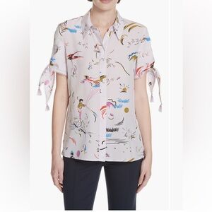 EUC Tory Burch Purple Daydream Tie-Sleeve Silk Short Sleeve Button Down Top 2